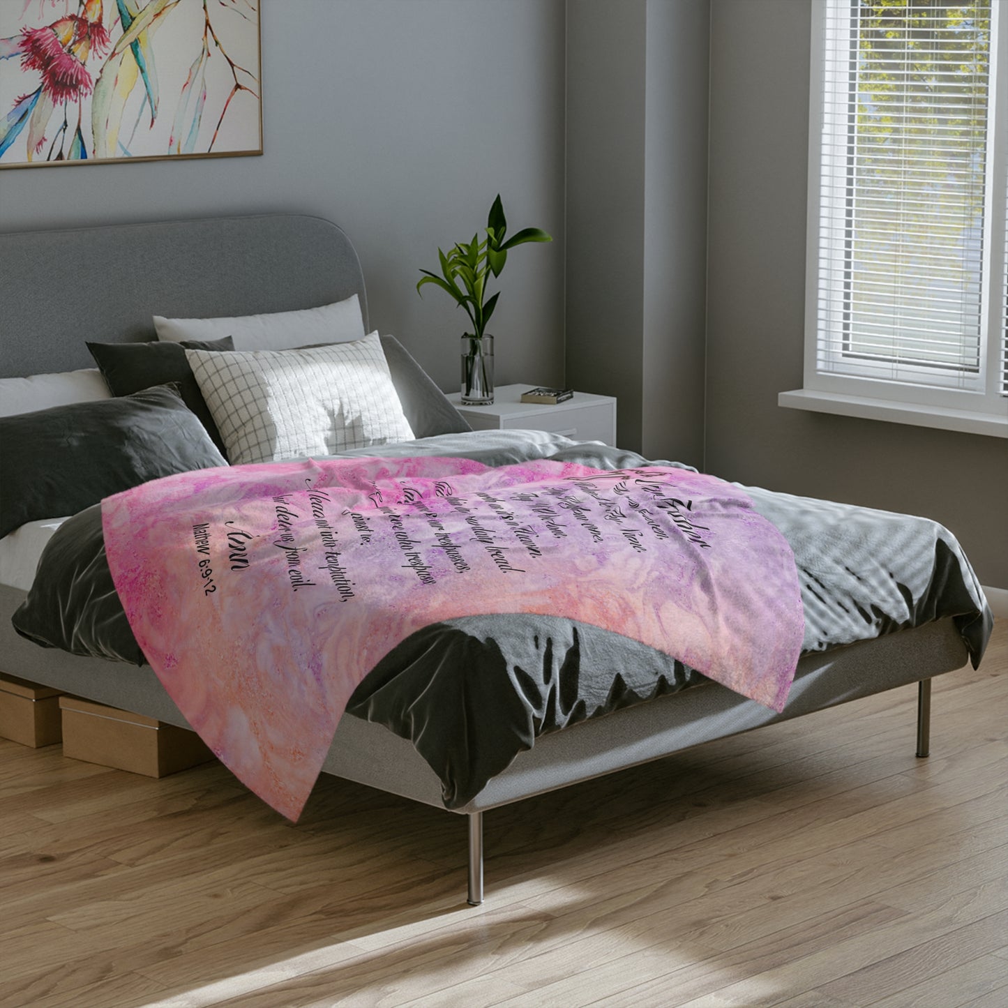 The Lord’s Prayer Marble Pink  Minky Blanket